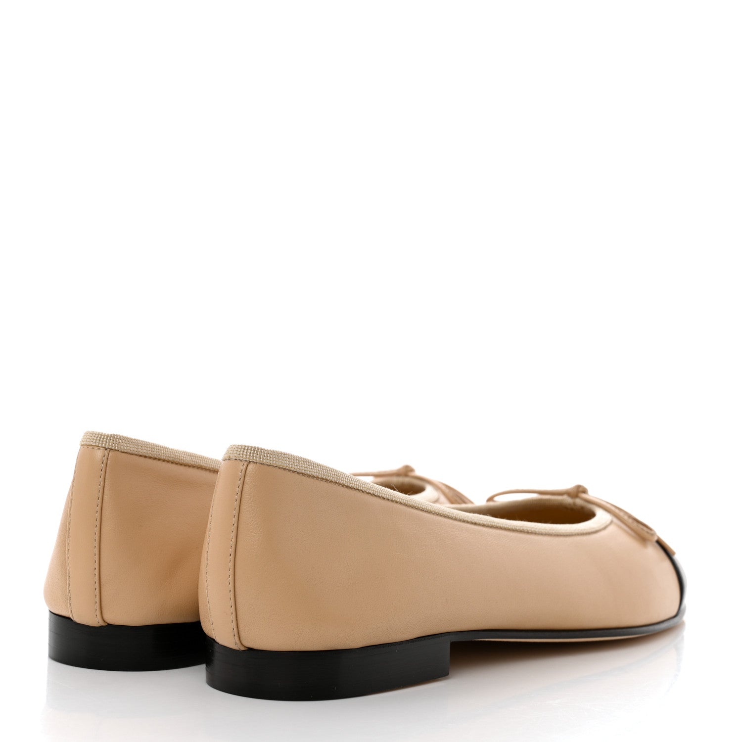 Chanel Lambskin Cap Toe CC Ballerina Flats 37.5 Beige Black 4 of 9