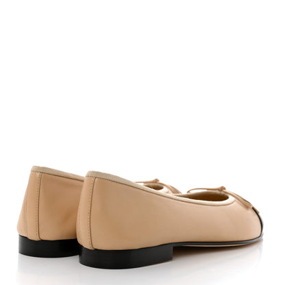 Chanel Lambskin Cap Toe CC Ballerina Flats 37.5 Beige Black 4 of 9