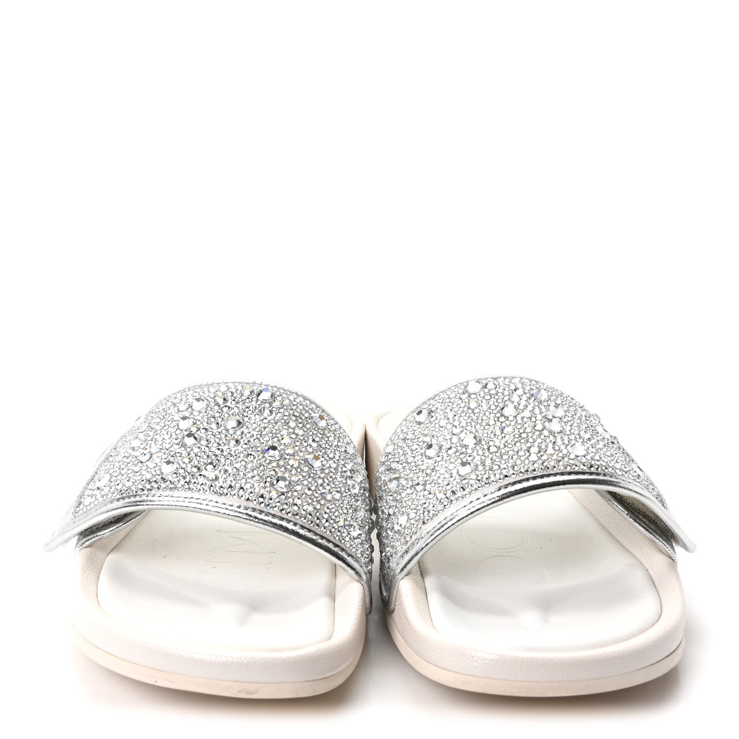 Jimmy Choo Satin Metallic Nappa Crystal Embellished Fitz Slide Sandals 39 Ivory 3 of 10