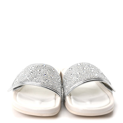 Jimmy Choo Satin Metallic Nappa Crystal Embellished Fitz Slide Sandals 39 Ivory 3 of 10