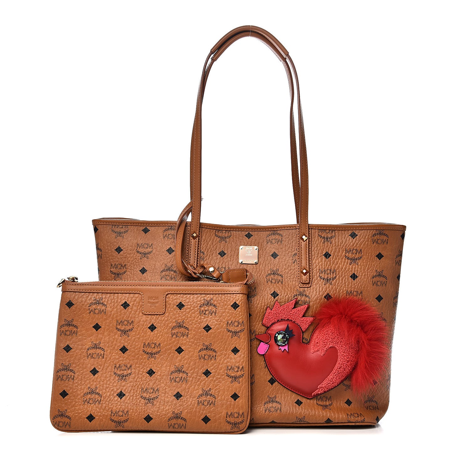 Visetos Medium Rooster Anya Top Zip Shopper Tote Cognac