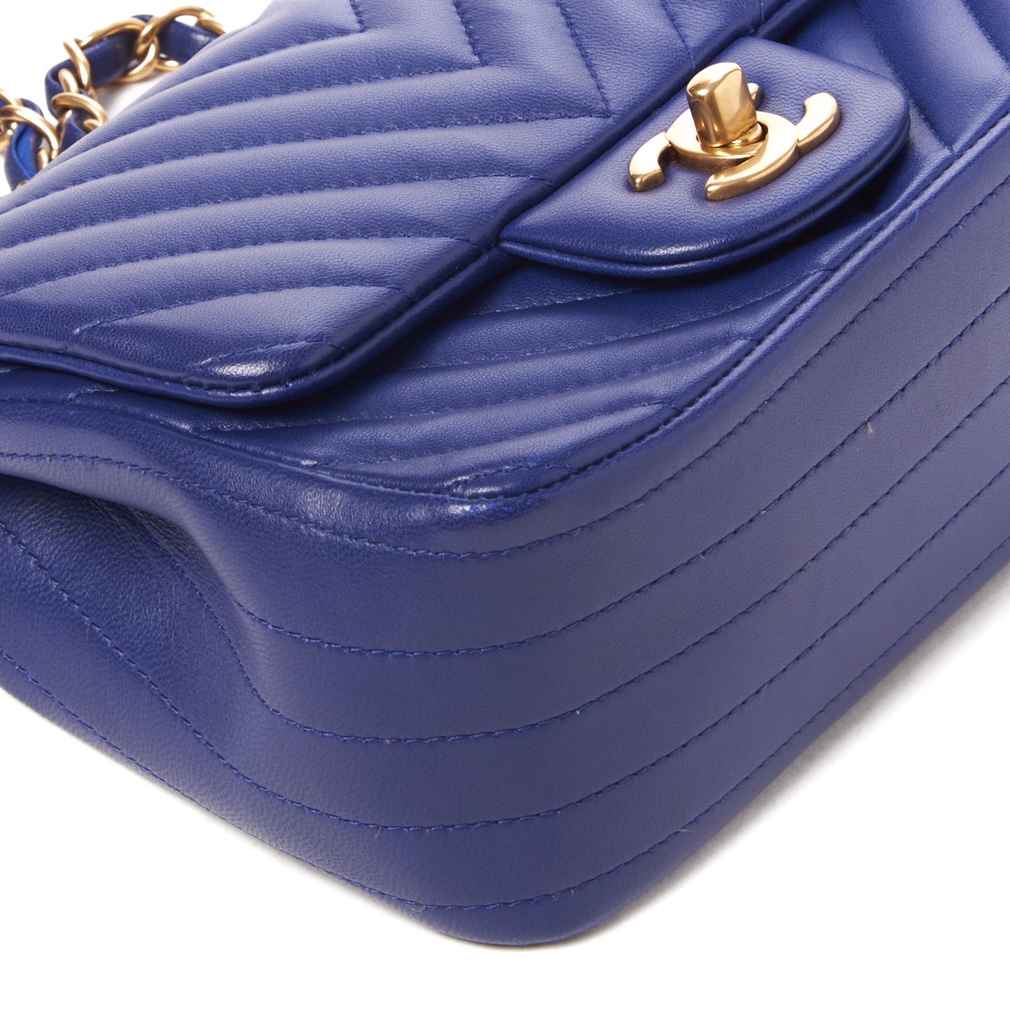 Lambskin Chevron Quilted Mini Square Flap Blue