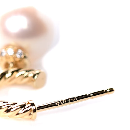 David Yurman 18K Yellow Gold Pearl Diamond Solari Hoop Earrings 5 of 5