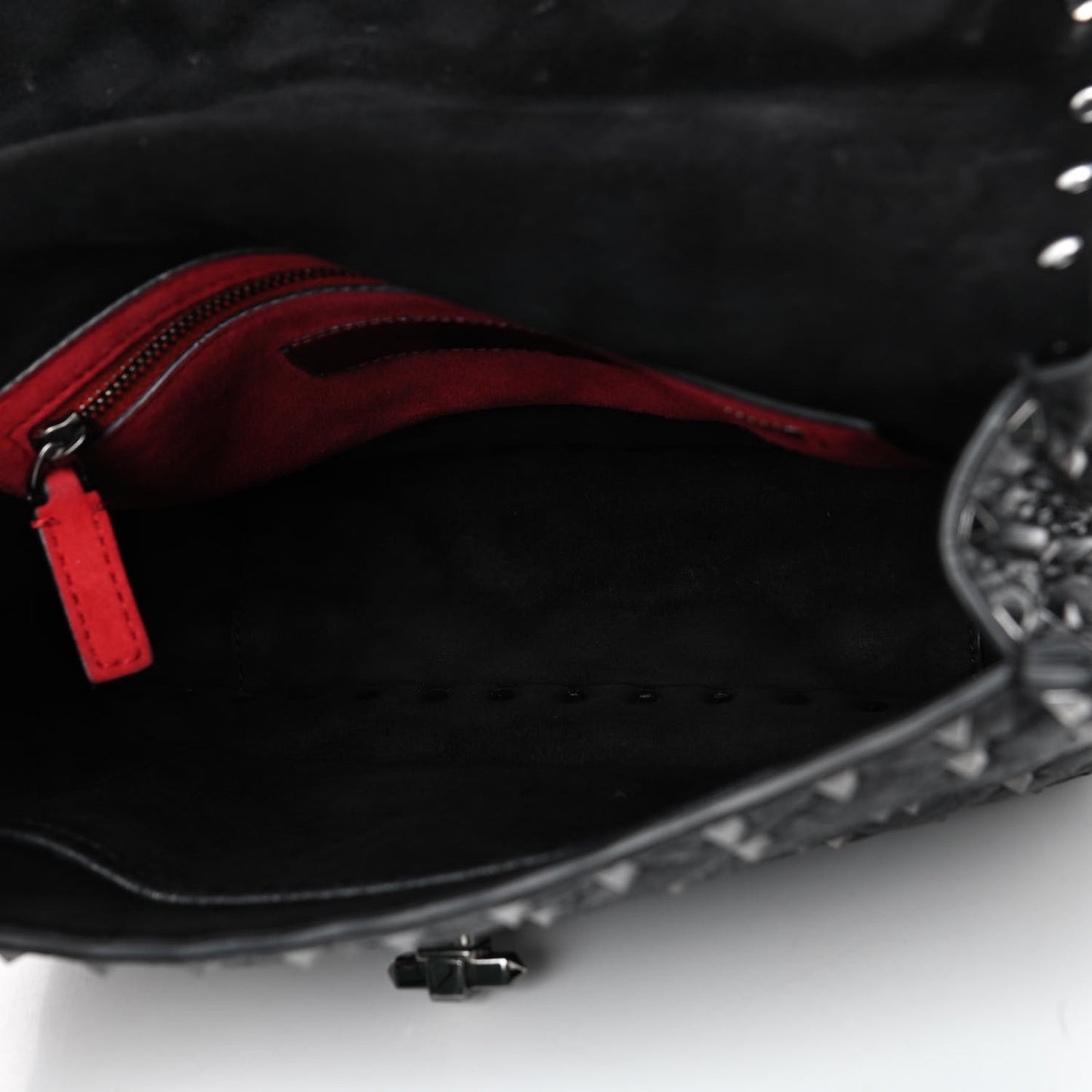 Craquele Nappa Medium Rockstud Spike Shoulder Bag Black