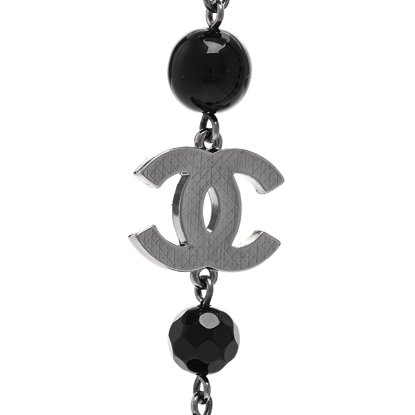 Ruthenium Pearl Beaded CC Long Necklace Black