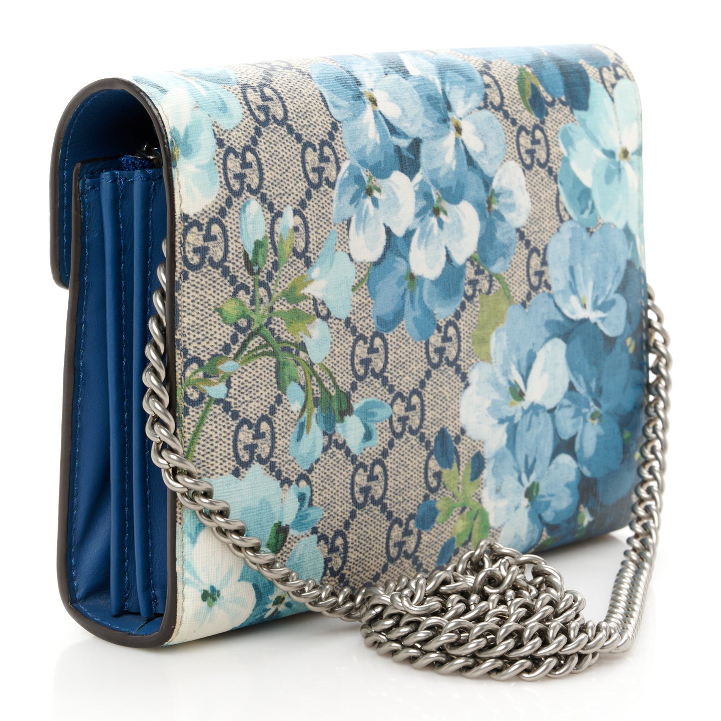 GG Supreme Monogram Blooms Mini Dionysus Chain Wallet Beige Blue Navy Vintage Blue