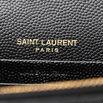 Saint Laurent Grain De Poudre Matelasse Chevron Monogram Envelope Chain Wallet Black 6 of 12