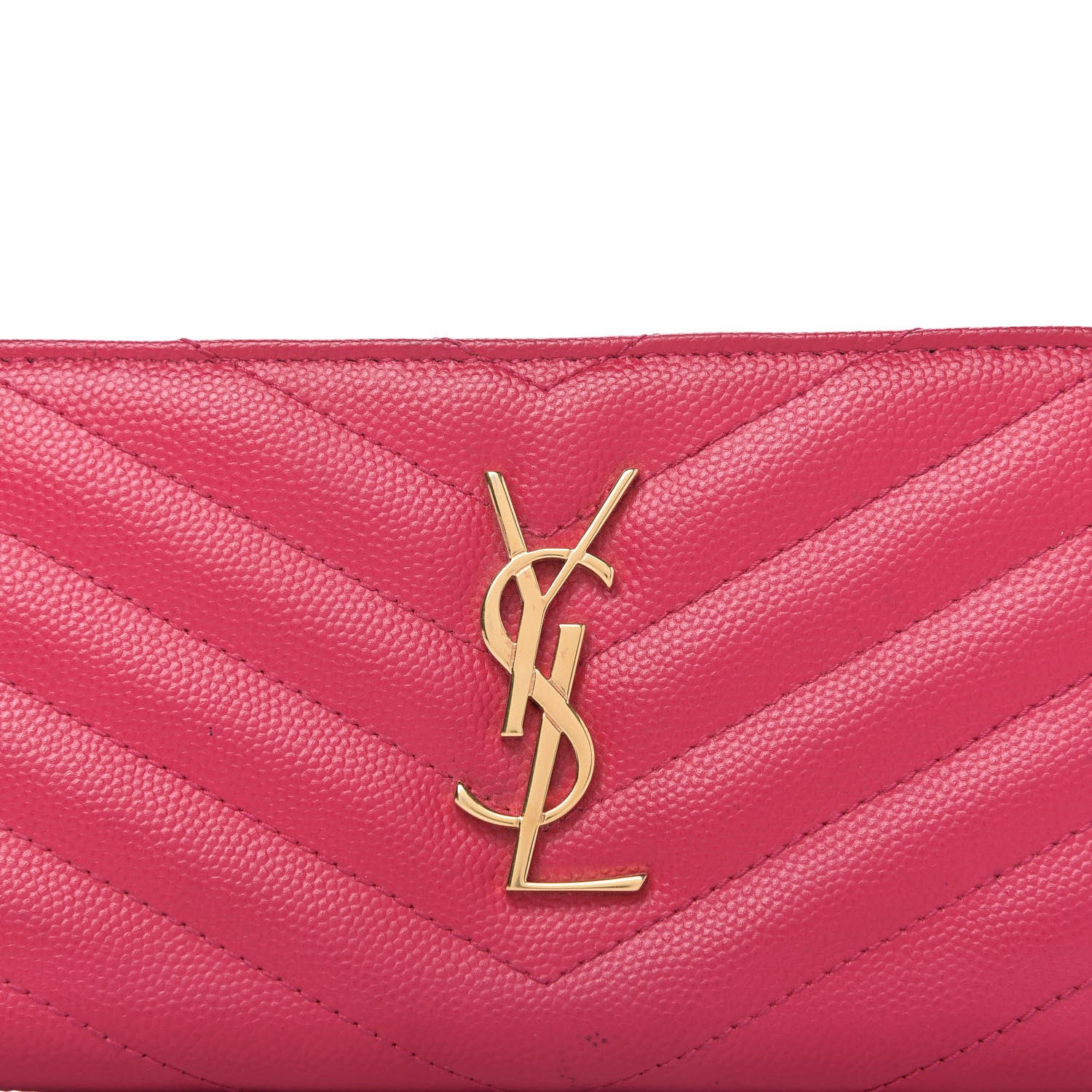 Saint Laurent Grain De Poudre Matelasse Chevron Monogram Zip Around Wallet Fuchsia 10 of 11