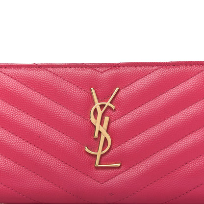 Saint Laurent Grain De Poudre Matelasse Chevron Monogram Zip Around Wallet Fuchsia 10 of 11