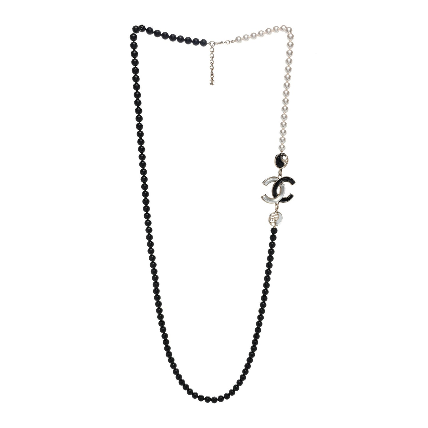 Pearl Beaded Enamel CC Necklace Black White