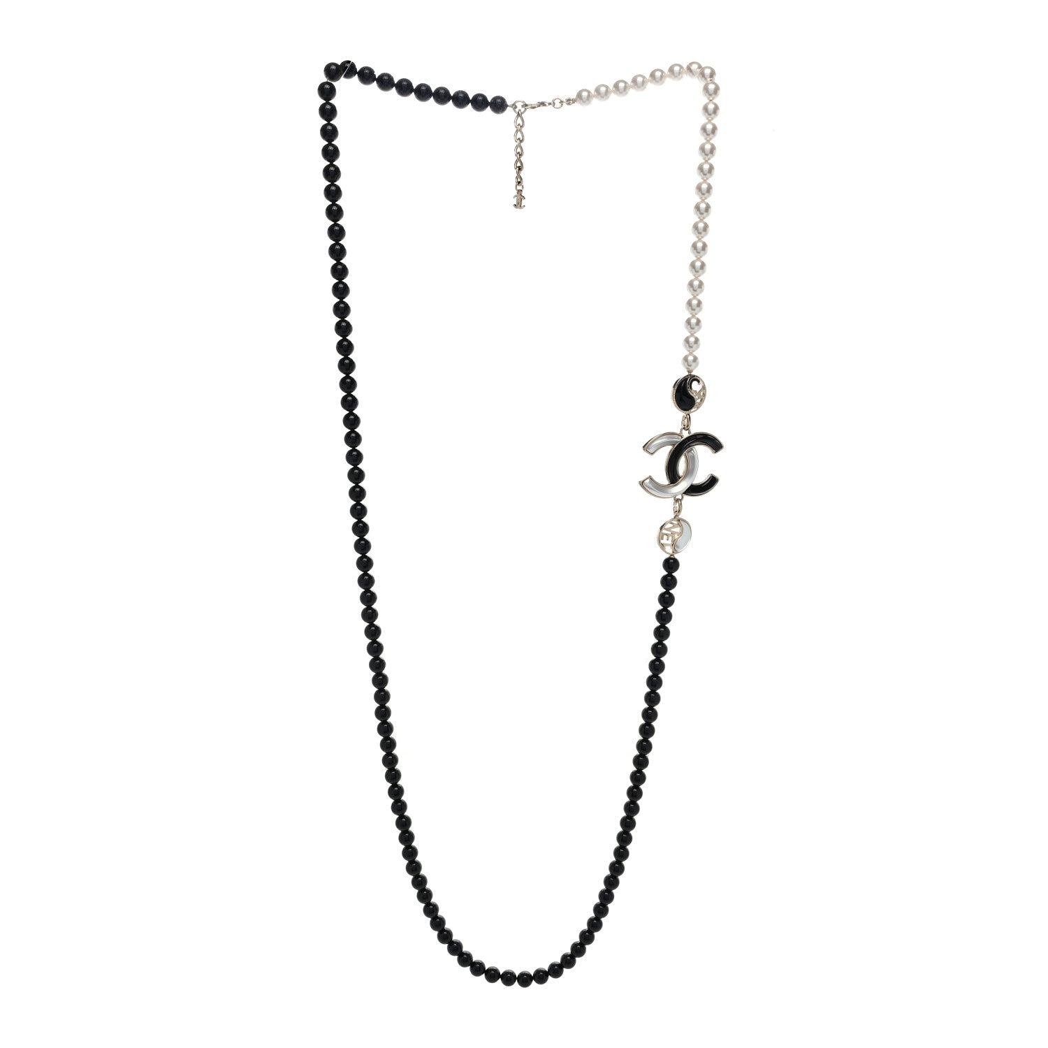 Chanel Pearl Beaded Enamel CC Necklace Black White 2 of 3