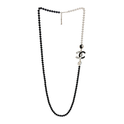 Chanel Pearl Beaded Enamel CC Necklace Black White 2 of 3