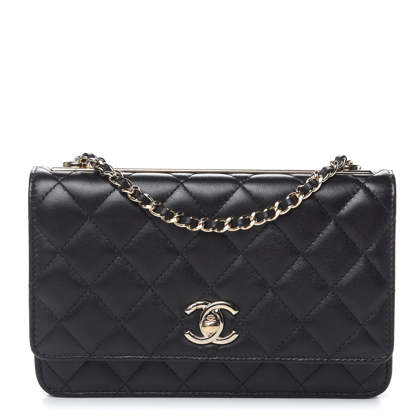 Lambskin Quilted Trendy CC Wallet On Chain WOC Black