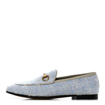 Gucci Wool Tweed Horsebit Womens Jordaan Loafers 36.5 Light Blue White Mystic White 1 of 8