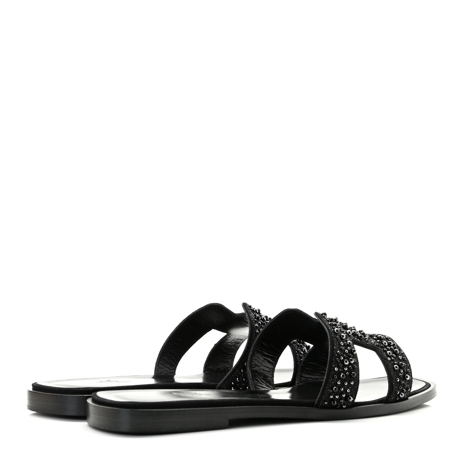Hermes Goatskin Crystal Oran Sandals 38.5 Black 3 of 13