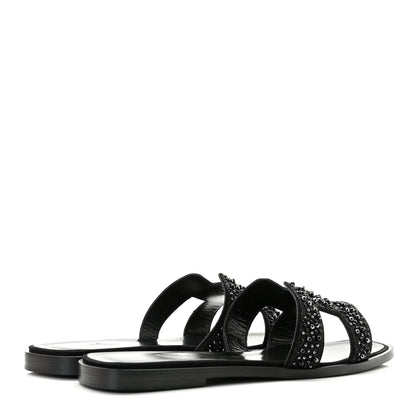Hermes Goatskin Crystal Oran Sandals 38.5 Black 3 of 13