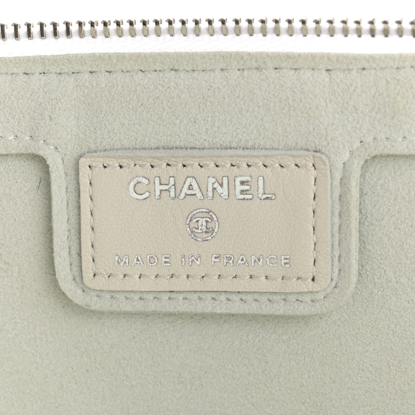 Lambskin Metallic Chevron Zip Pouch White Silver