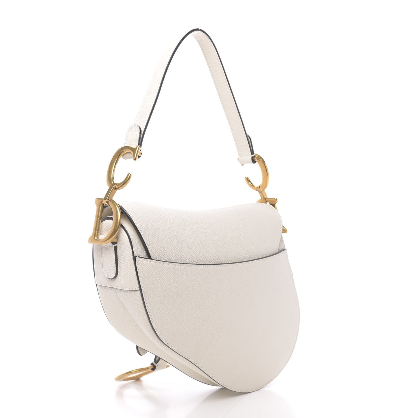 Grained Calfskin Saddle Bag White