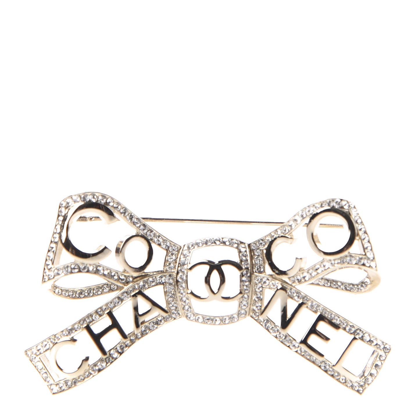 Metal Crystal Bow-tiful CC Brooch Gold