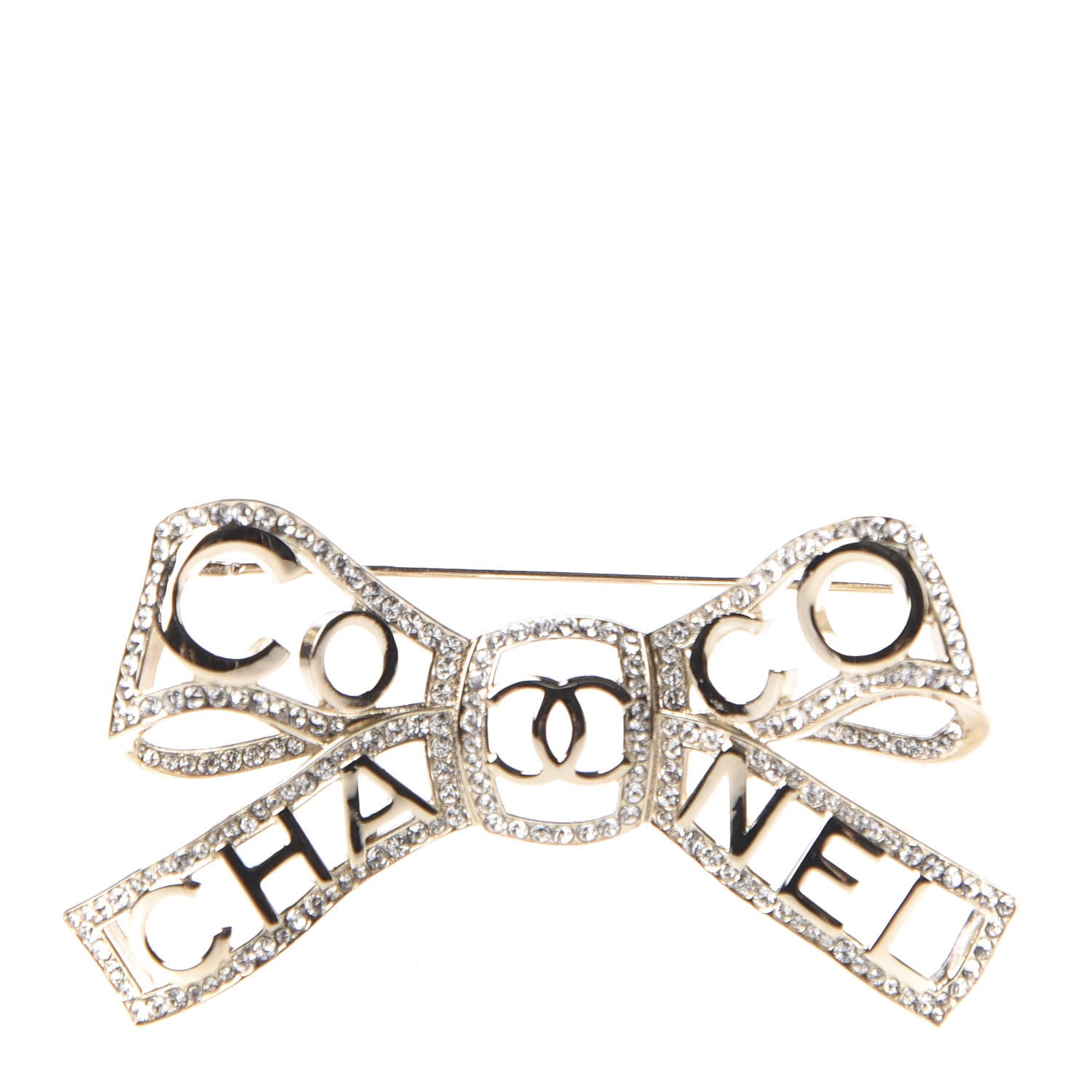 Chanel Metal Crystal Bow-tiful CC Brooch Gold 1 of 6