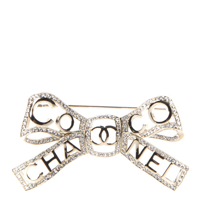 Chanel Metal Crystal Bow-tiful CC Brooch Gold 1 of 6