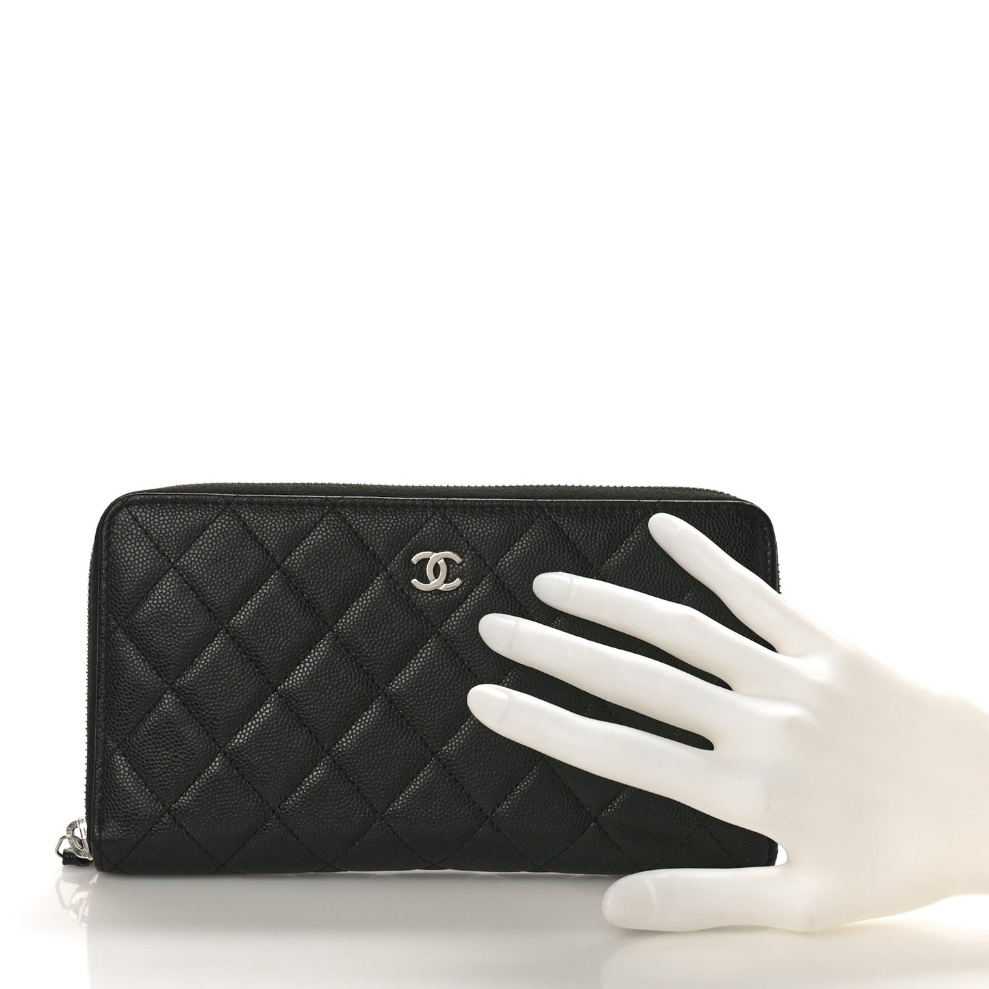 Caviar Quilted Large Zip Around Organizer Wallet Black