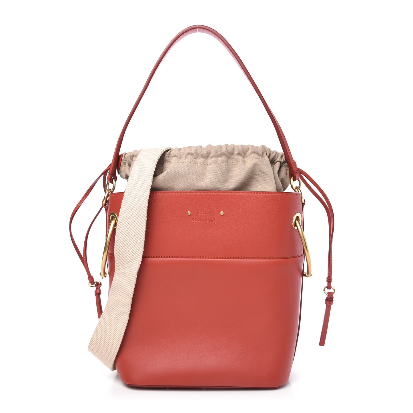 Smooth Calfskin Medium Roy Bucket Bag Earthy Red