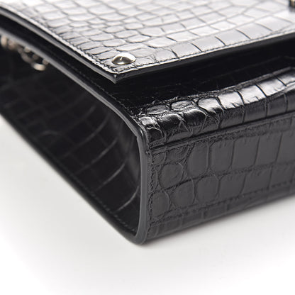 Saint Laurent Calfskin Crocodile Embossed Medium Classic Monogram Kate Satchel Black 8 of 9
