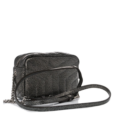Saint Laurent Metallic Grain De Poudre Y Quilted Monogram Mini Loulou Camera Bag Gun Metal 3 of 13
