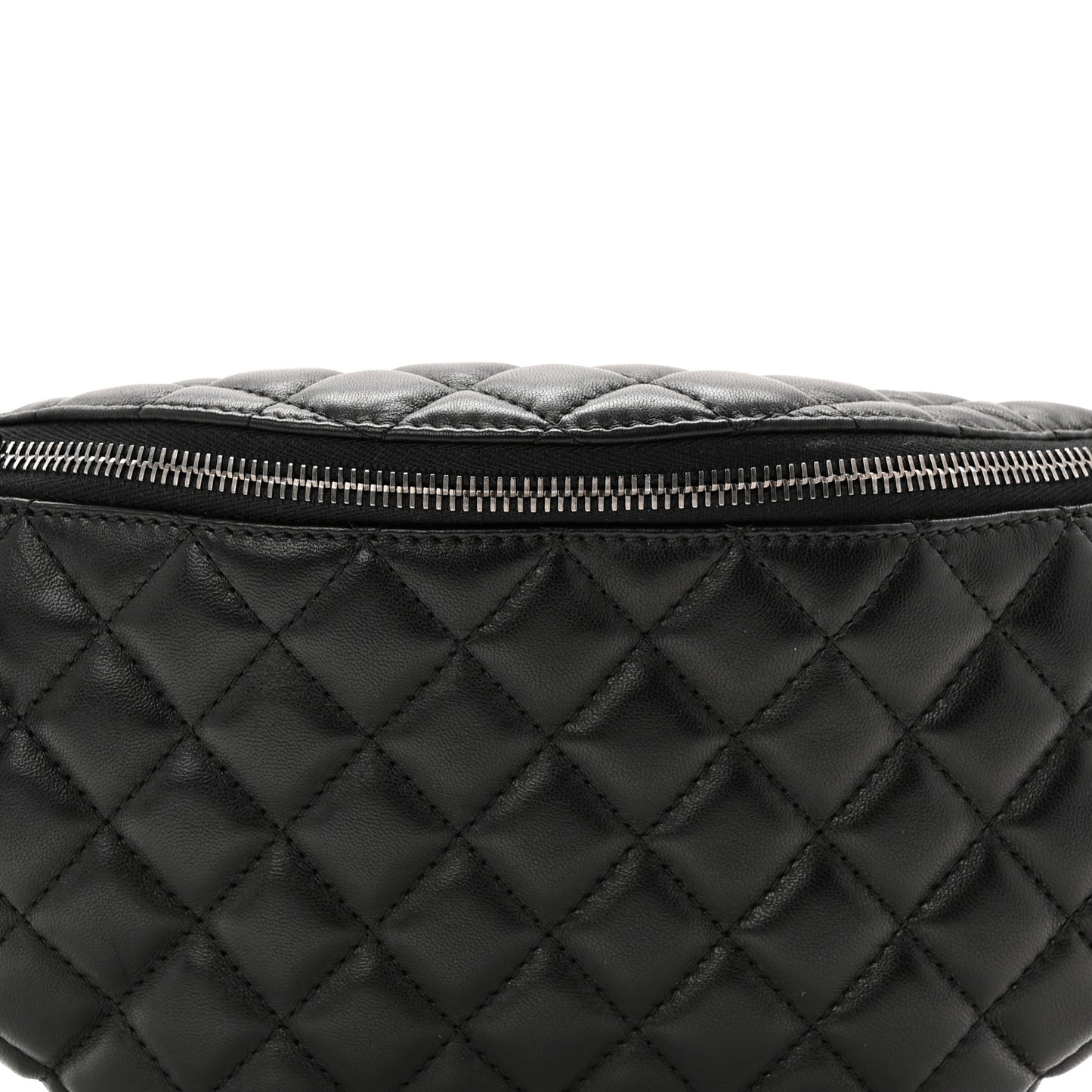 Lambskin Quilted Banane Waist Bag Fanny Pack Black