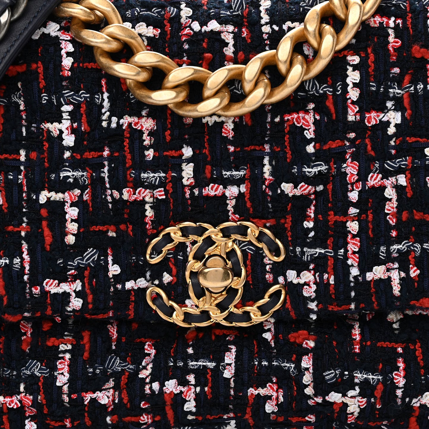 Tweed Quilted Medium Chanel 19 Flap Navy Blue White Red