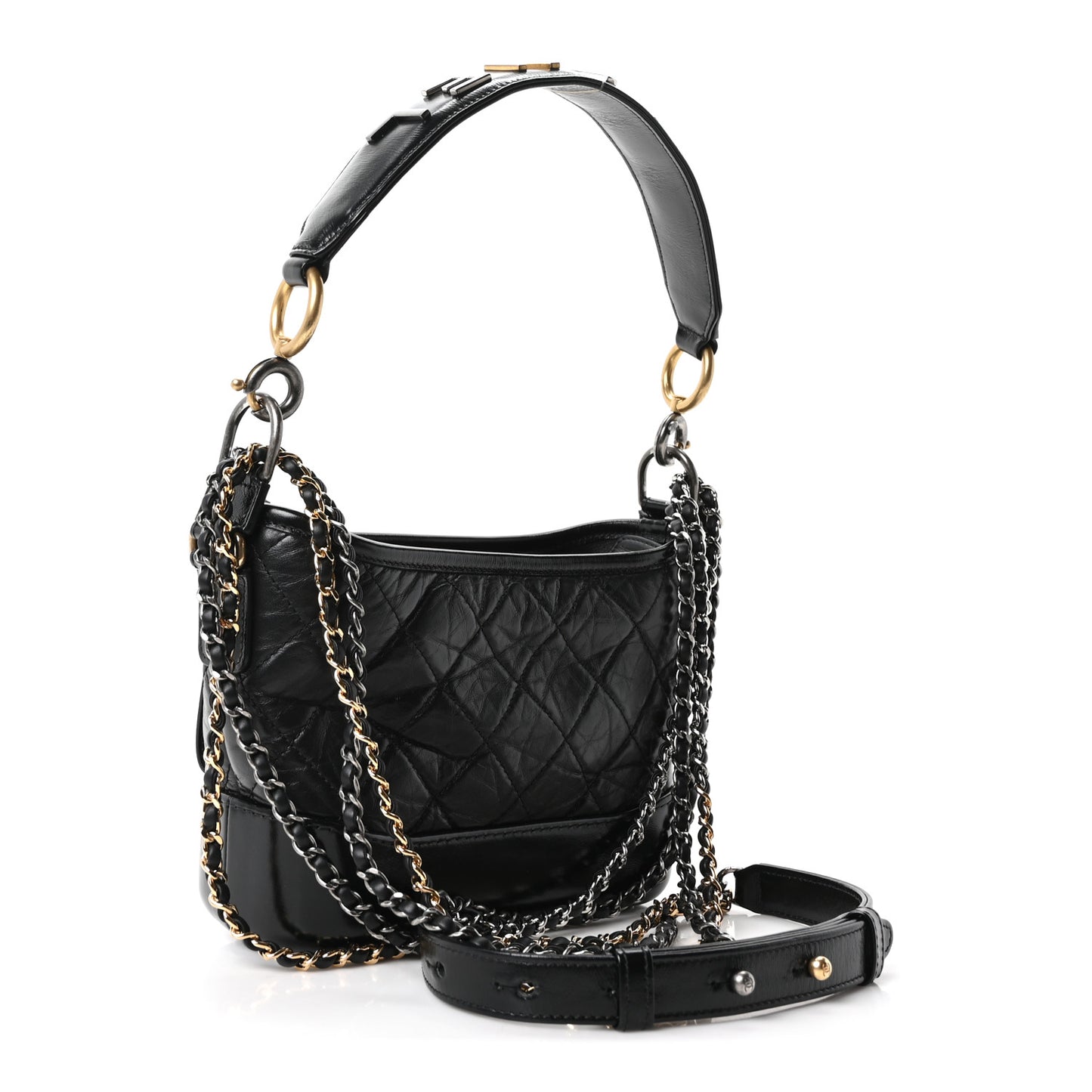 Aged Calfskin Quilted Small Gabrielle Logo Hobo Black