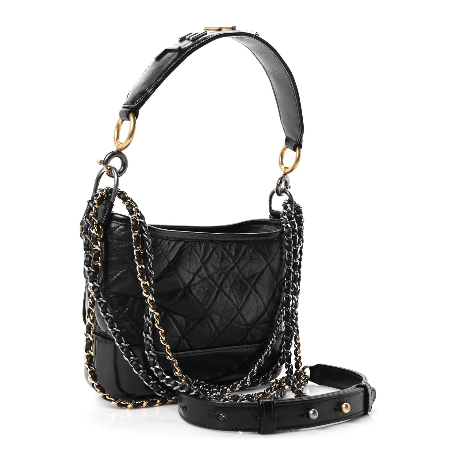 Chanel Aged Calfskin Quilted Small Gabrielle Logo Hobo Black 3 of 10