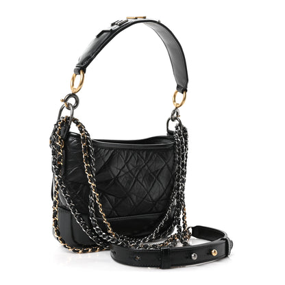 Chanel Aged Calfskin Quilted Small Gabrielle Logo Hobo Black 3 of 10