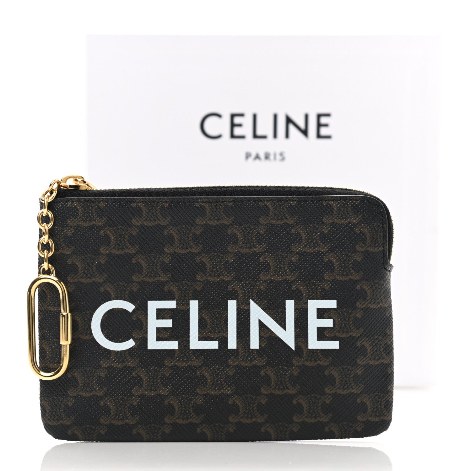 Celine Triomphe Canvas Logo Coin and Card Pouch With Hook Black 7 of 7