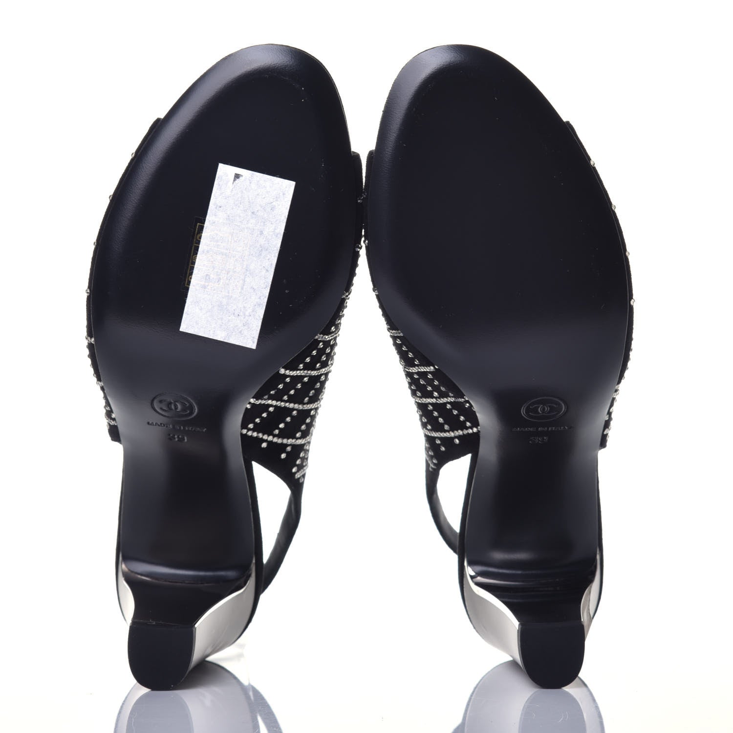 Chanel Kid Suede Strass Slingback Pumps 39 Black Silver 5 of 9