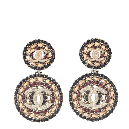 Chanel Lambskin Leather Medals CC Drop Clip On Earrings Black Beige Gold 1 of 4
