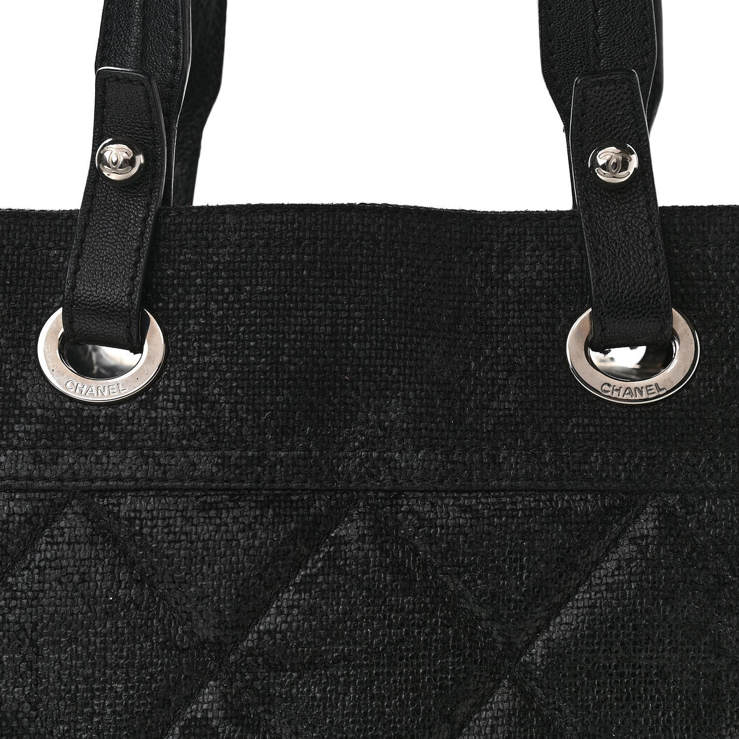 Coated Canvas Quilted Small Paris Biarritz Tote Black