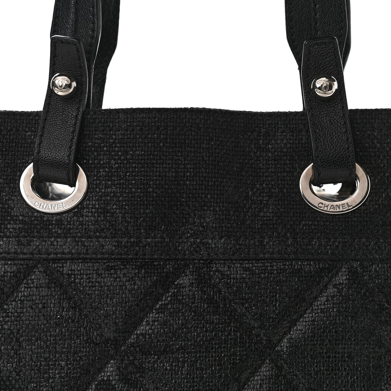 Chanel Coated Canvas Quilted Small Paris Biarritz Tote Black 8 of 14