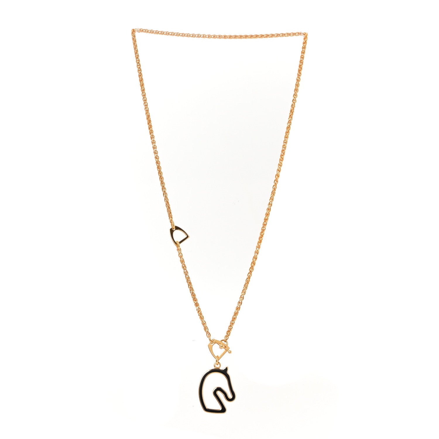 Hermes Lacquered Metal Small Tonnerre Necklace Black Gold 3 of 5
