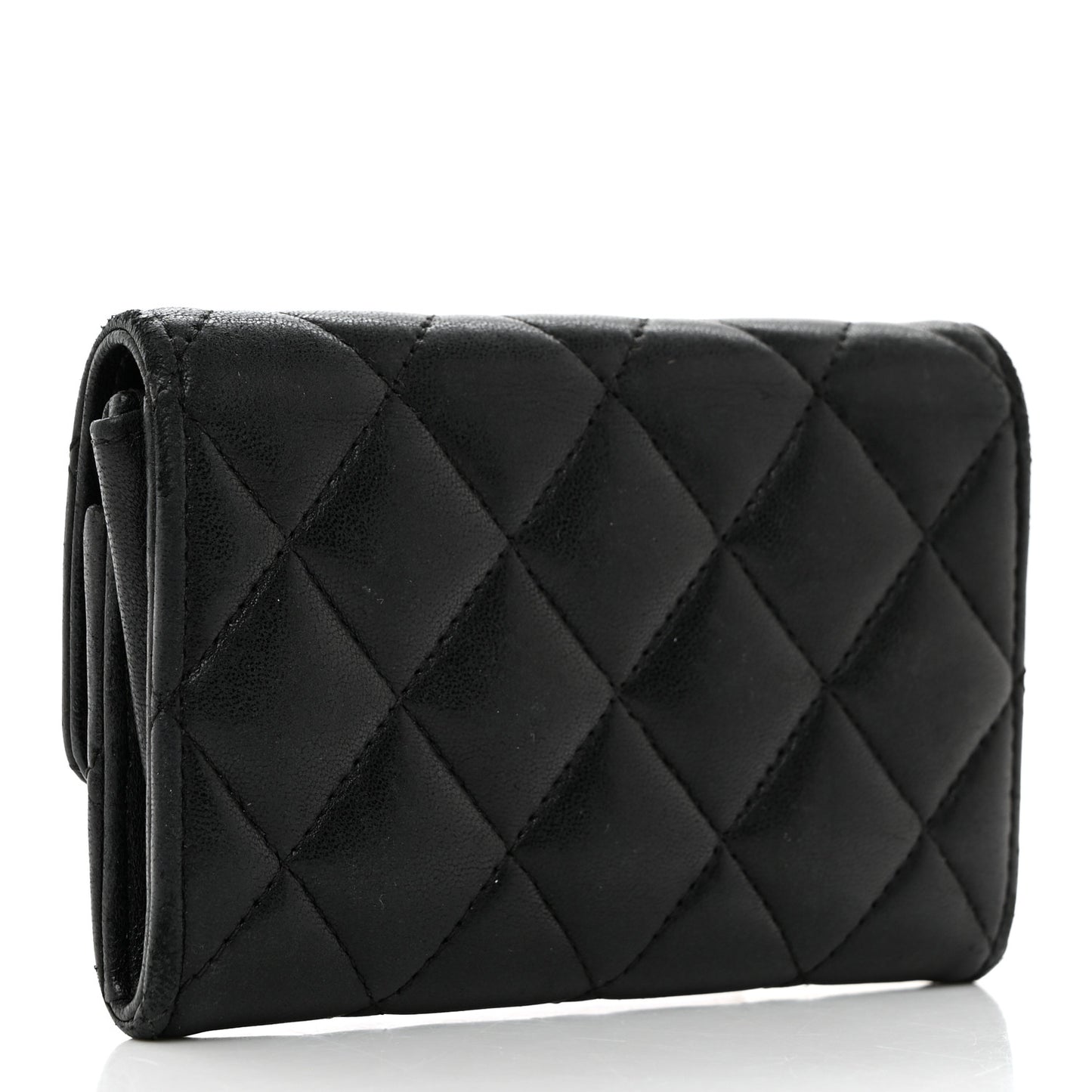 Lambskin Quilted Flap Card Holder Wallet Black