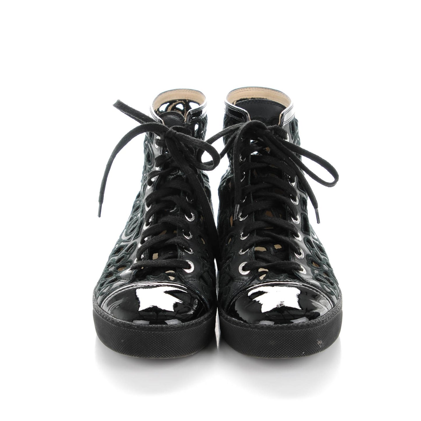 Patent Grained Goatskin Hollow Out Flower Sneakers 39 Black