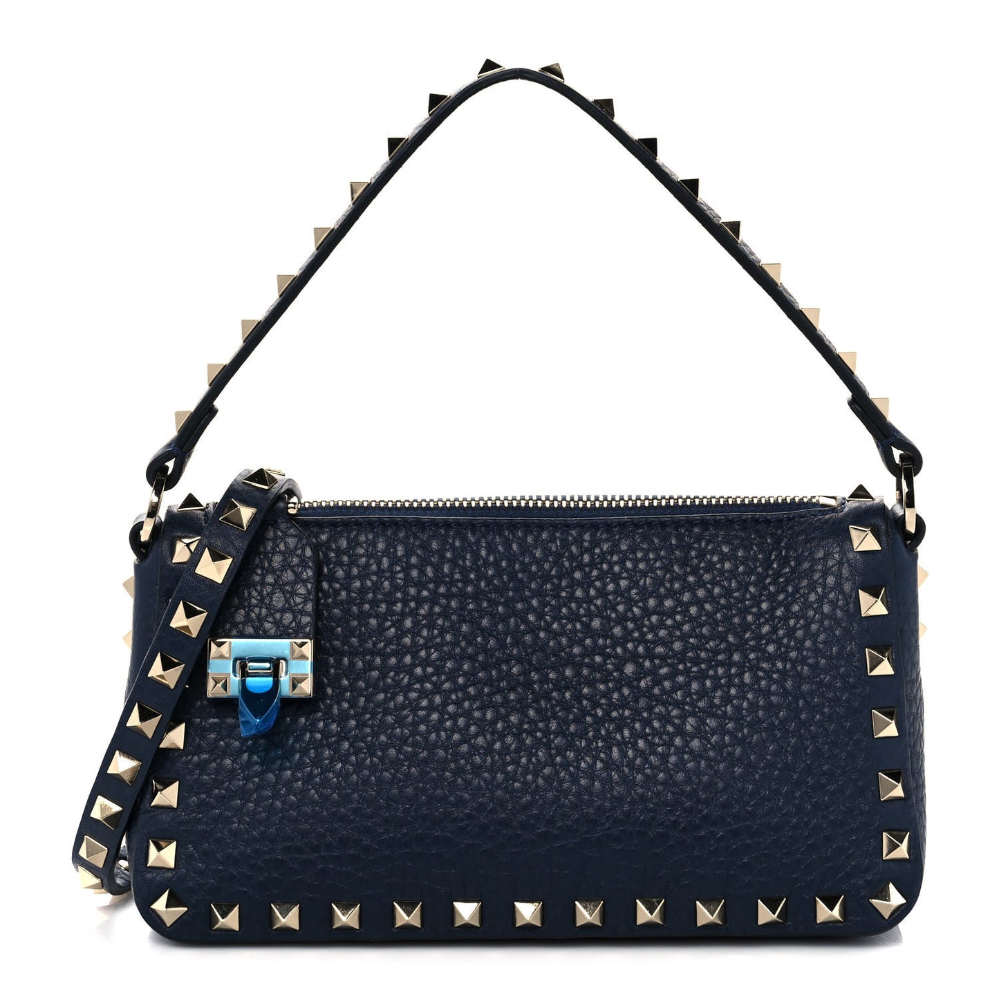 Pebbled Calfskin Small Rockstud Flip Lock Shoulder Bag Marine
