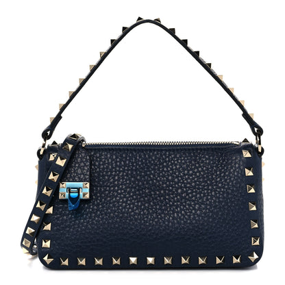 Valentino Garavani Pebbled Calfskin Small Rockstud Flip Lock Shoulder Bag Marine 1 of 9