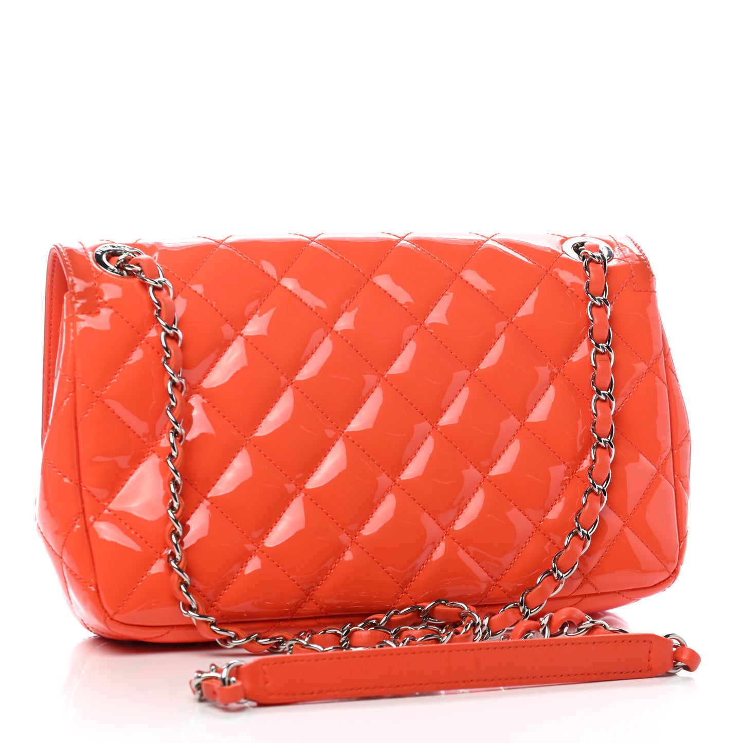 Patent Quilted Large Coco Shine Flap Orange