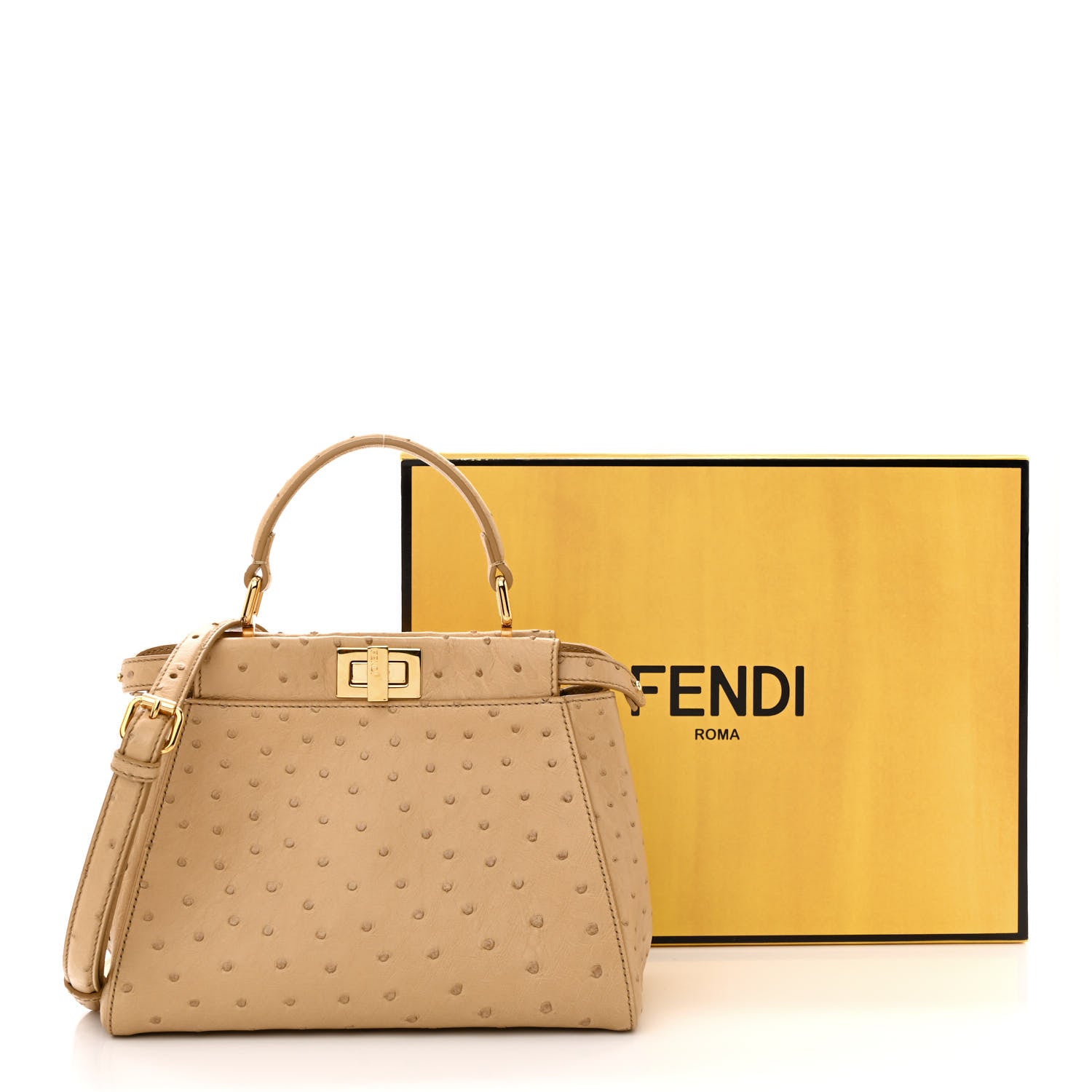 Fendi Ostrich Shiny Nappa Mini Peekaboo Iconic Satchel Cuoio 12 of 12