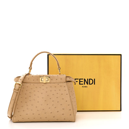 Fendi Ostrich Shiny Nappa Mini Peekaboo Iconic Satchel Cuoio 12 of 12
