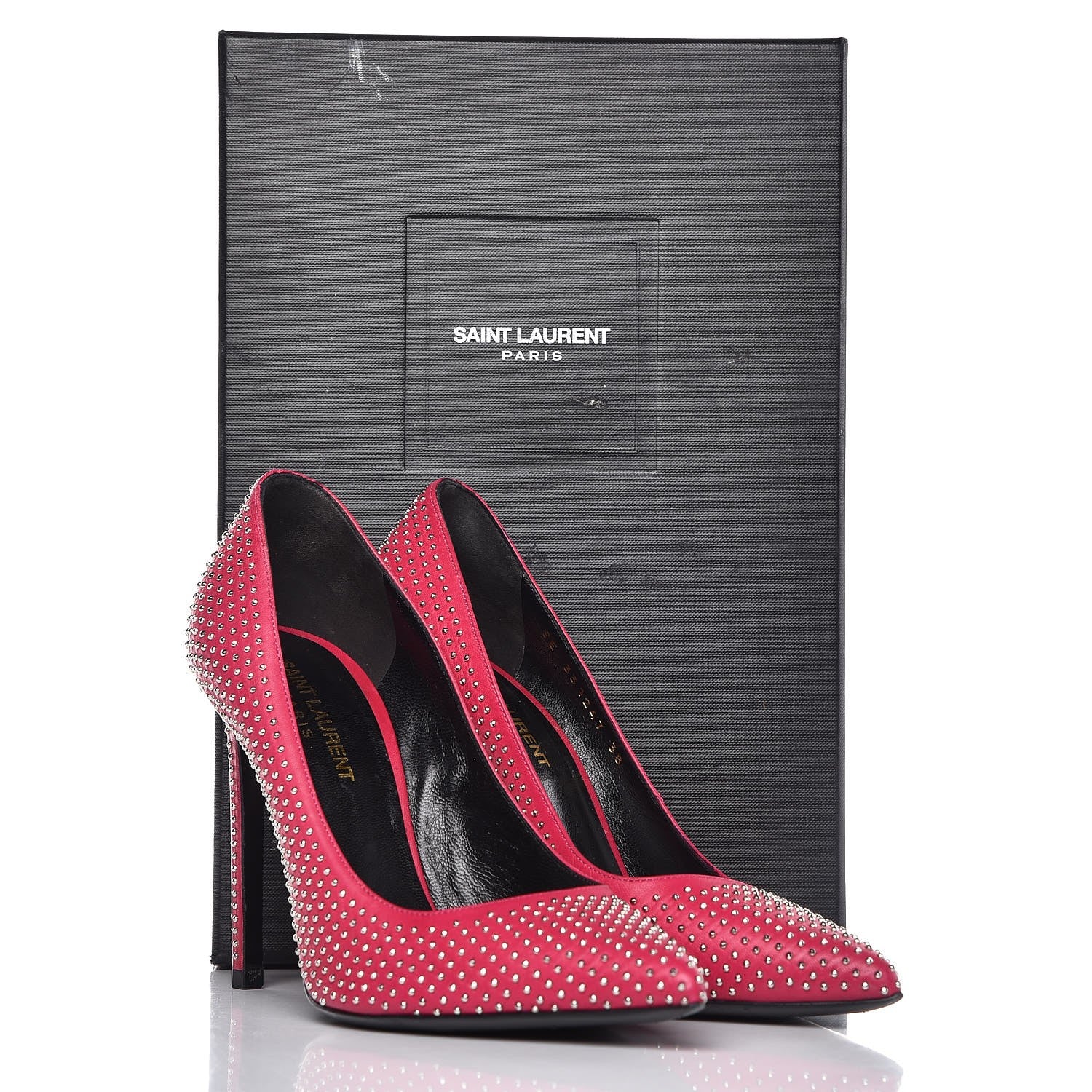 Saint Laurent Calfskin Micro Stud Paris 105 Pumps 38 Fuchsia 12 of 12