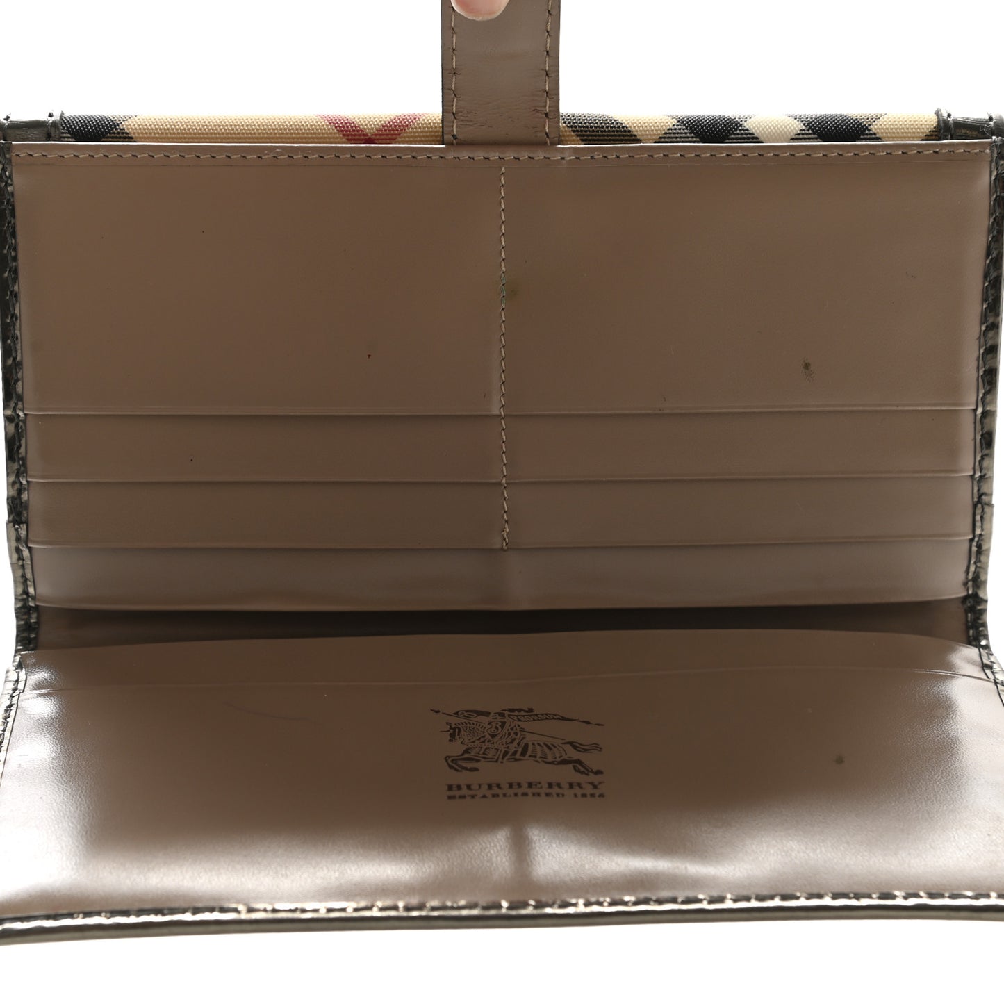 Patent Nova Check Tri-Fold Wallet Pewter