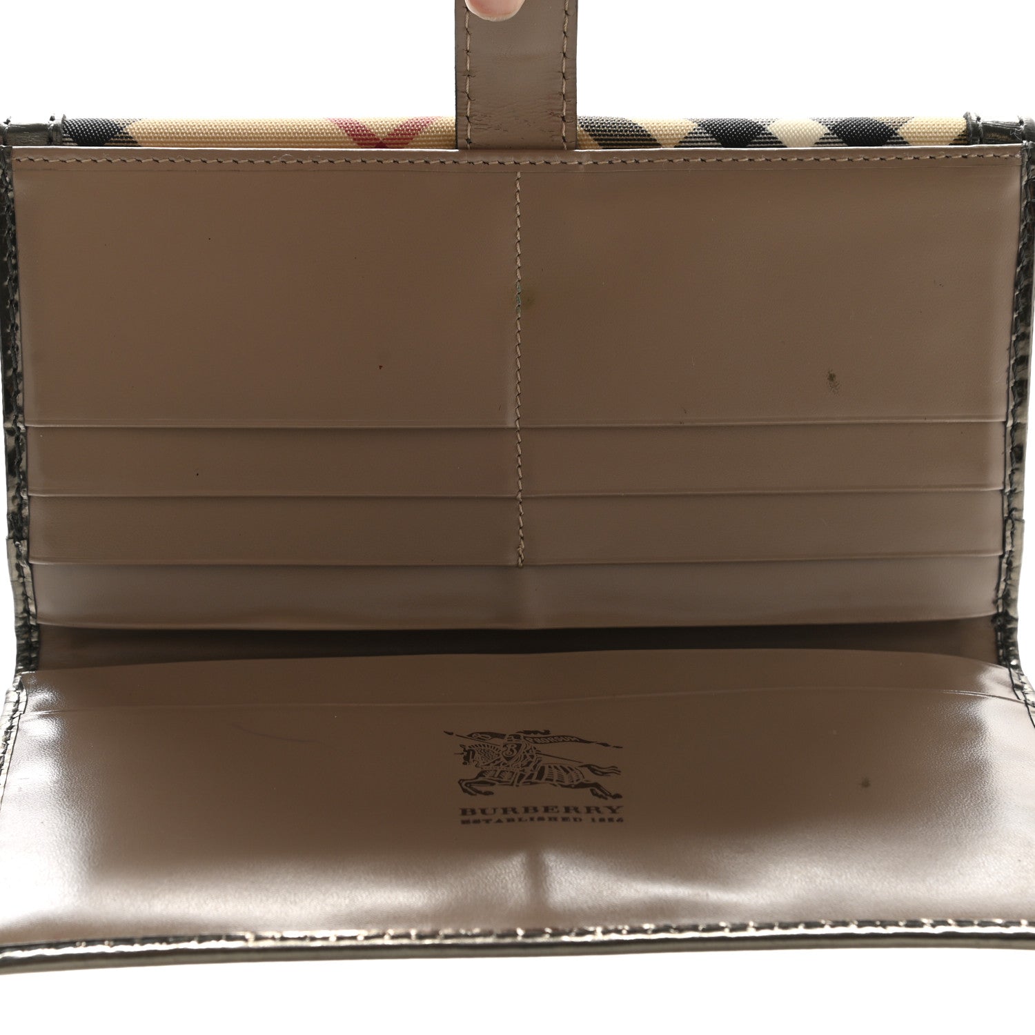 Burberry Patent Nova Check Tri-Fold Wallet Pewter 5 of 15
